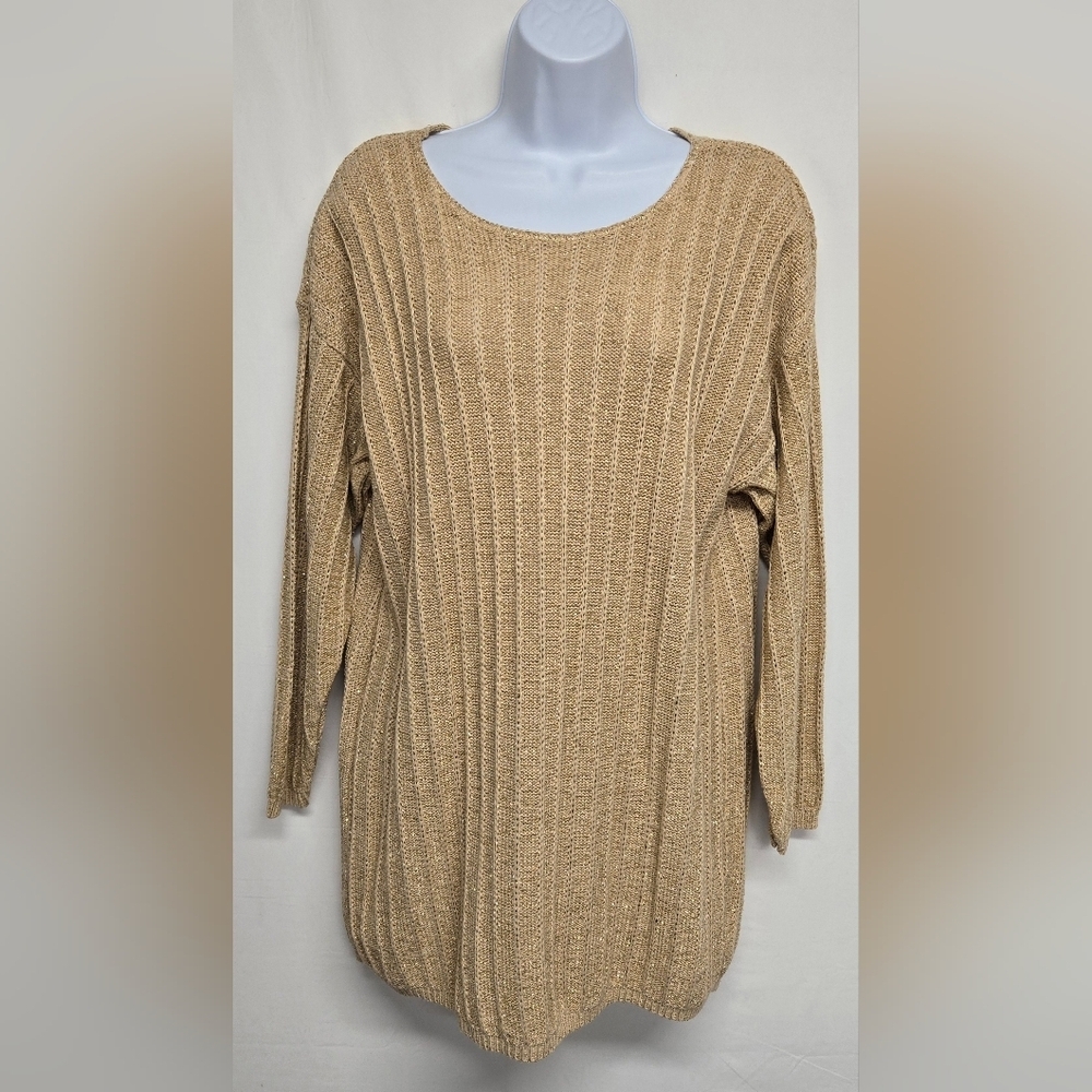 Arielle 14 Long Sleeve Pullover Sweater Gold Metallic Knit
